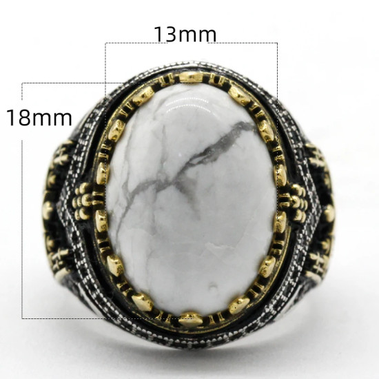 Anillos de plata de ley 925 con turquesa blanca Natural para hombre, moda Punk turca, anillos de boda de compromiso para hombre y mujer, joyería - malaquita tienda 36