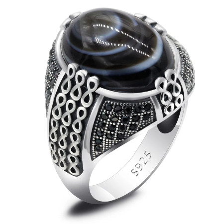 Anillo de Plata de Ley 925 para hombre, anillo de piedra de ágata de ojo Natural, joyería de estilo Punk turco clásico Retro, anillo de plata con piedra