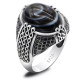 Anillo de Plata de Ley 925 para hombre, anillo de piedra de ágata de ojo Natural, joyería de estilo Punk turco clásico Retro, anillo de plata con piedra - malaquita tienda 36