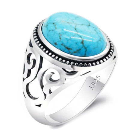 Anillo hecho a mano de plata pura S925 para hombre, fiesta navideña punk turquesa, regalo de vacaciones de lujo para hombre Anillo hecho a mano de plata pura S925 para hombre, fiesta navideña punk turquesa, regalo de vacaciones de lujo para hombre
