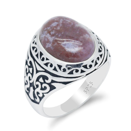 Anillo hecho a mano de plata pura S925, anillo ovalado redondo con piedras preciosas naturales para hombre, regalo, joyería retro de lujo de alta gama - malaquita tienda 36