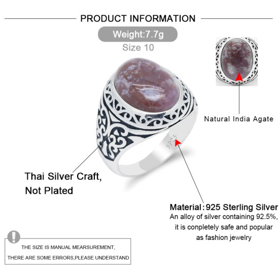 Anillo hecho a mano de plata pura S925, anillo ovalado redondo con piedras preciosas naturales para hombre, regalo, joyería retro de lujo de alta gama - malaquita tienda 36