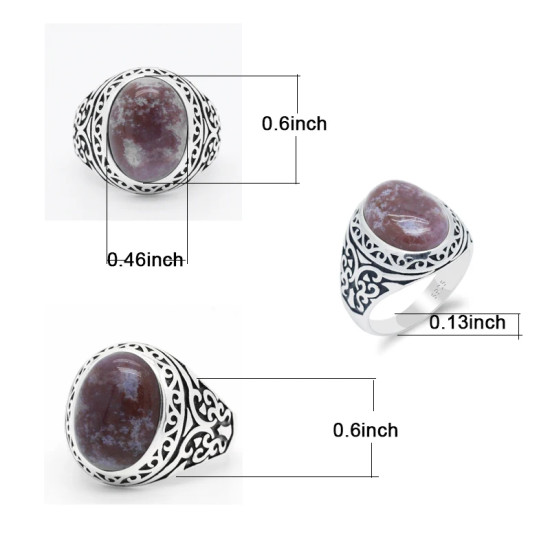 Anillo hecho a mano de plata pura S925, anillo ovalado redondo con piedras preciosas naturales para hombre, regalo, joyería retro de lujo de alta gama - malaquita tienda 36