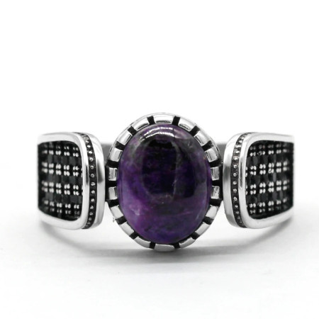 Anillo hecho a mano de plata de ley S925 para hombre, regalo de fiesta de vacaciones clásico Retro de cristal de dragón púrpura Natural de Türkiye Anillo hecho a mano de plata de ley S925 para hombre, regalo de fiesta de vacaciones clásico Retro de cristal de dragón púrpura Natural de Türkiye