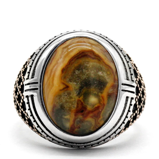 Anillos para hombres, piedra de ónix loco Natural, joyería de estilo Punk turco en plata esterlina, anillos de pareja de oro rosa, ANEL PARA MUJER - malaquita tienda 36