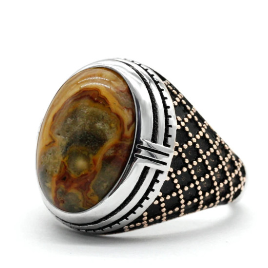 Anillos para hombres, piedra de ónix loco Natural, joyería de estilo Punk turco en plata esterlina, anillos de pareja de oro rosa, ANEL PARA MUJER - malaquita tienda 36