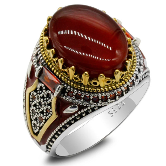 Anillo hecho a mano de plata de ley S925 con piedra de ágata Natural para hombre, joyería de anillo de boda de compromiso de moda Punk Türkiye - malaquita tienda 36