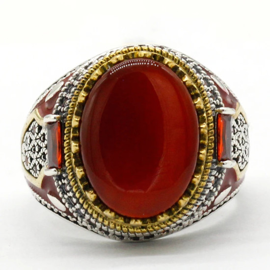 Anillo hecho a mano de plata de ley S925 con piedra de ágata Natural para hombre, joyería de anillo de boda de compromiso de moda Punk Türkiye - malaquita tienda 36