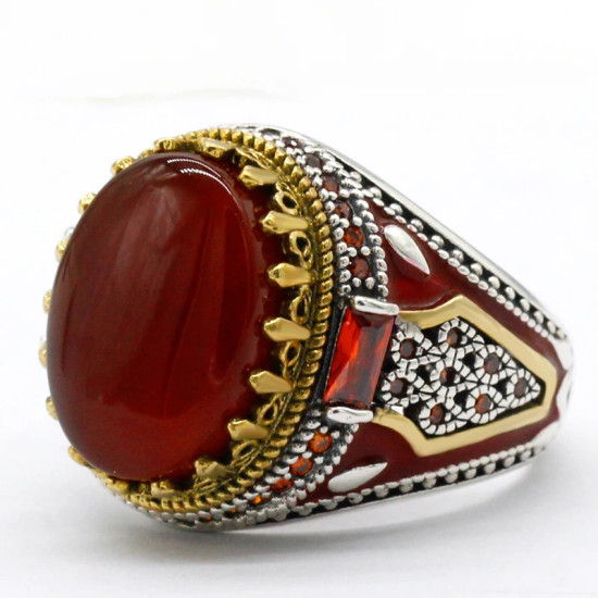 Anillo hecho a mano de plata de ley S925 con piedra de ágata Natural para hombre, joyería de anillo de boda de compromiso de moda Punk Türkiye - malaquita tienda 36