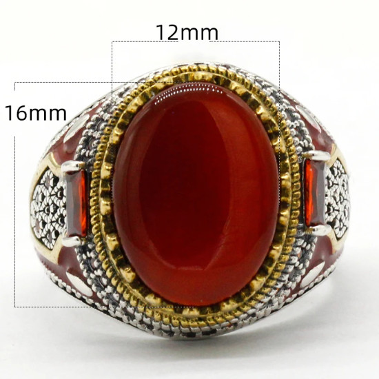 Anillo hecho a mano de plata de ley S925 con piedra de ágata Natural para hombre, joyería de anillo de boda de compromiso de moda Punk Türkiye - malaquita tienda 36