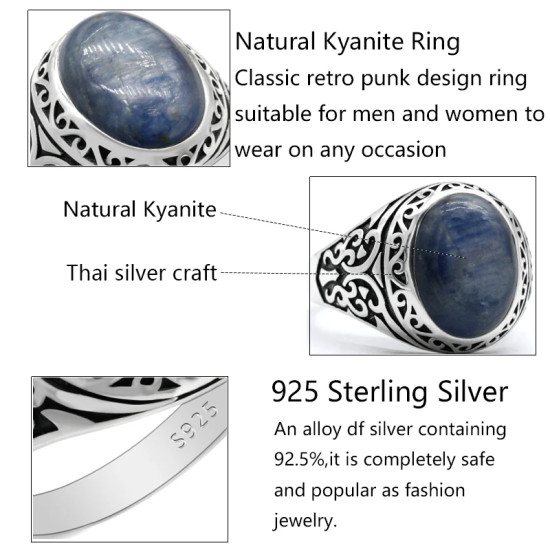 Anillo de plata de ley Türkiye s925 para hombre, gema Natural Punk Türkiye, joyería de zafiro Natural, conjunto de regalo para Festival - malaquita tienda 36