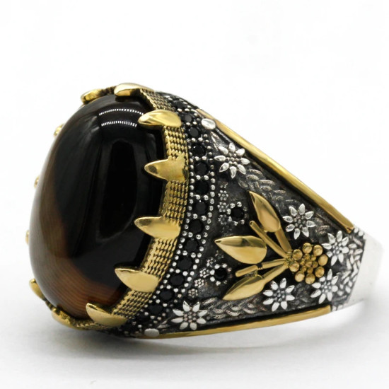 Anillo de ágata Natural para hombre, Plata de Ley 925, piedra ovalada grande, anillo elegante Vintage para hombre, joyería Premium de plata Türkiye - malaquita tienda 36