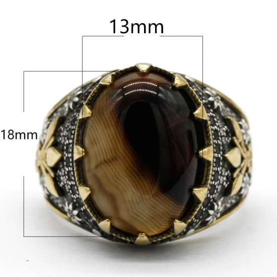 Anillo de ágata Natural para hombre, Plata de Ley 925, piedra ovalada grande, anillo elegante Vintage para hombre, joyería Premium de plata Türkiye - malaquita tienda 36
