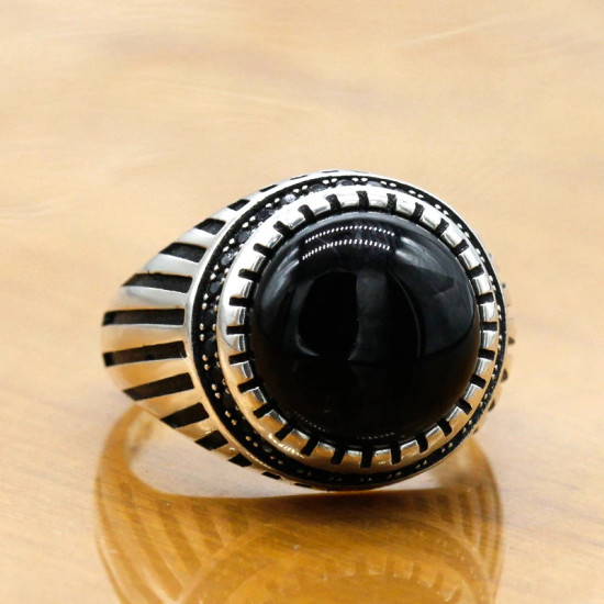 Anillos de plata de ley 925 con piedra de ágata Natural negra para hombre, joyería de estilo Punk turco, joyería de boda para pareja, anillos para mujer - malaquita tienda 36