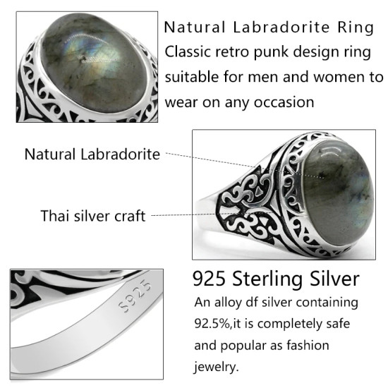 Anillo de plata pura S925 con piedras preciosas naturales, anillo T ü rkiye para hombre, joyería retro hecha a mano, joyería para mujer, regalo de aniversario - malaquita tienda 36