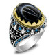 Joyería turca, anillo de Plata de Ley 925 con piedra de ónix de ojo Natural para hombre con piedra, anillos Vintage de estilo Punk turquesa para hombre y mujer - malaquita tienda 36