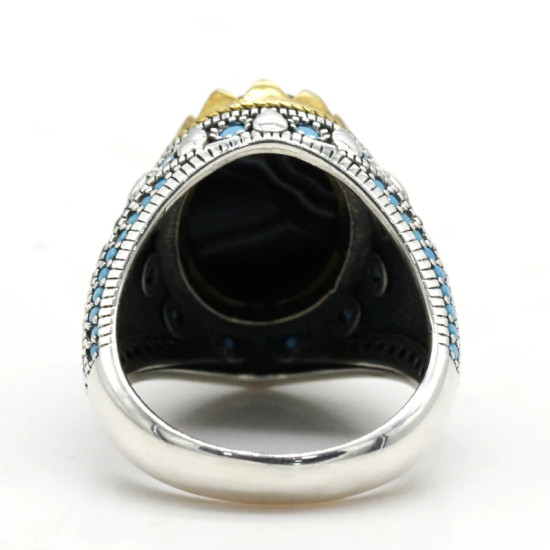 Joyería turca, anillo de Plata de Ley 925 con piedra de ónix de ojo Natural para hombre con piedra, anillos Vintage de estilo Punk turquesa para hombre y mujer - malaquita tienda 36