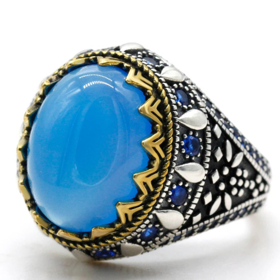 Joyería turca, piedra de ágata Natural para hombres, anillo de plata de ley s925, circonita Vintage, estilo Punk, anillos de joyería para hombres y mujeres - malaquita tienda 36