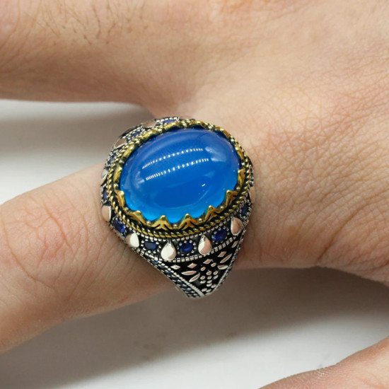 Joyería turca, piedra de ágata Natural para hombres, anillo de plata de ley s925, circonita Vintage, estilo Punk, anillos de joyería para hombres y mujeres - malaquita tienda 36