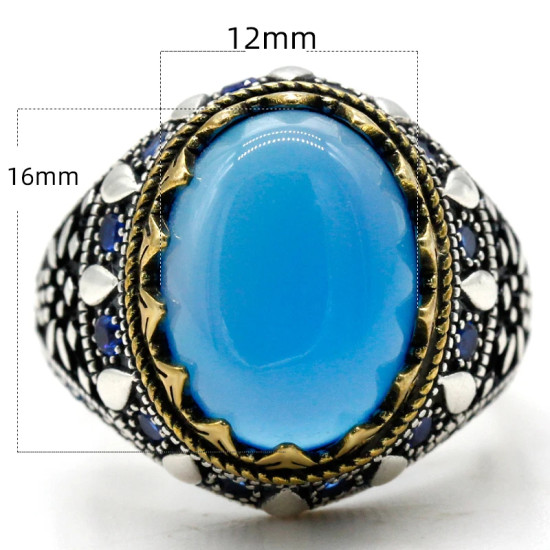 Joyería turca, piedra de ágata Natural para hombres, anillo de plata de ley s925, circonita Vintage, estilo Punk, anillos de joyería para hombres y mujeres - malaquita tienda 36