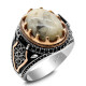 Anillo de Plata de Ley 925 con piedra de ágata loca Natural, joyería Retro turca Punk, anillo clásico de tendencia para hombre, anillo de fiesta, joyería de regalo - malaquita tienda 36