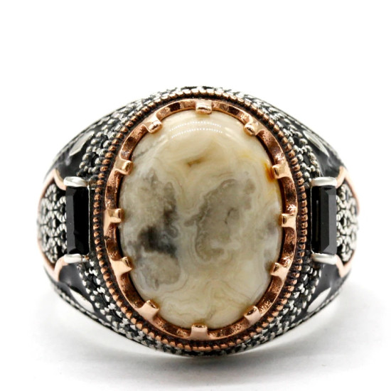 Anillo de Plata de Ley 925 con piedra de ágata loca Natural, joyería Retro turca Punk, anillo clásico de tendencia para hombre, anillo de fiesta, joyería de regalo - malaquita tienda 36