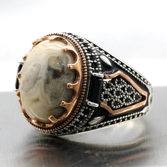 Anillo de Plata de Ley 925 con piedra de ágata loca Natural, joyería Retro turca Punk, anillo clásico de tendencia para hombre, anillo de fiesta, joyería de regalo - malaquita tienda 36