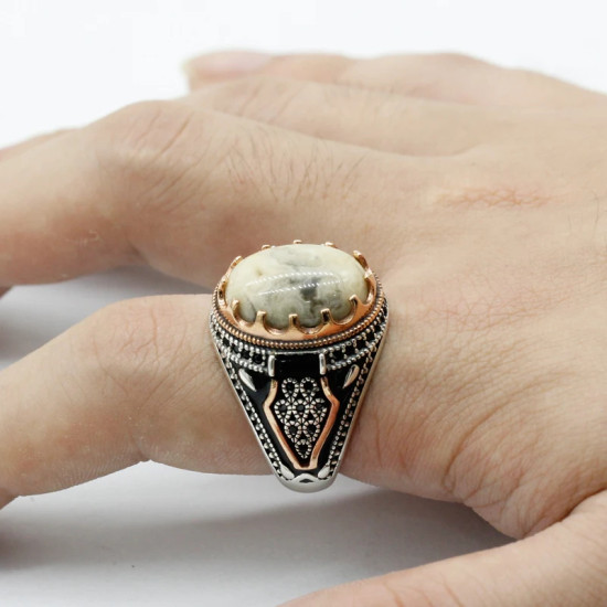 Anillo de Plata de Ley 925 con piedra de ágata loca Natural, joyería Retro turca Punk, anillo clásico de tendencia para hombre, anillo de fiesta, joyería de regalo - malaquita tienda 36