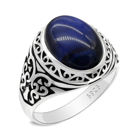 Anillo de plata de ley S925, regalo de ojo de tigre azul Natural para hombres, estilo Punk Türkiye, regalo de fiesta, joyería de compromiso de cumpleaños Anillo de plata de ley S925, regalo de ojo de tigre azul Natural para hombres, estilo Punk Türkiye, regalo de fiesta, joyería de compromiso de cumpleaños