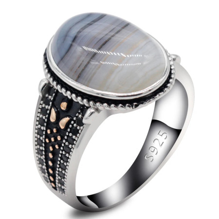 Nuevo anillo de plata 925 para hombre, ágata ovalada, conjunto de joyería Vintage con personalidad para hombre, anillo de pareja a la moda para mujer Nuevo anillo de plata 925 para hombre, ágata ovalada, conjunto de joyería Vintage con personalidad para hombre, anillo de pareja a la moda para mujer