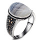 Nuevo anillo de plata 925 para hombre, ágata ovalada, conjunto de joyería Vintage con personalidad para hombre, anillo de pareja a la moda para mujer - malaquita tienda 36