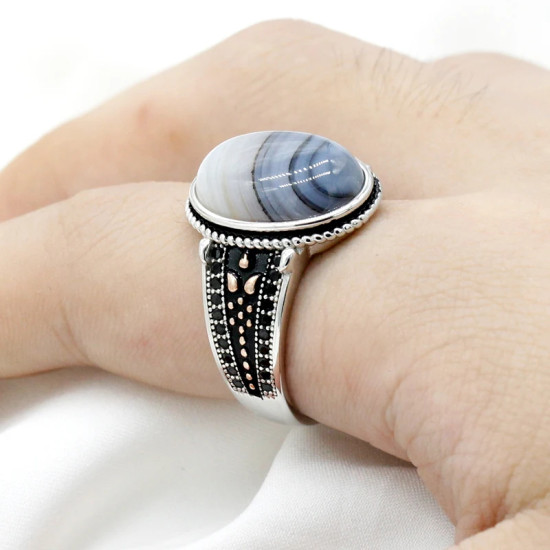 Nuevo anillo de plata 925 para hombre, ágata ovalada, conjunto de joyería Vintage con personalidad para hombre, anillo de pareja a la moda para mujer - malaquita tienda 36