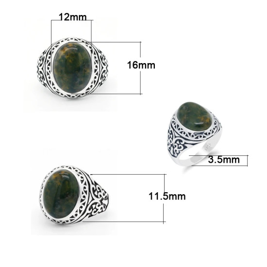 Anillo de plata 925 con piedra de ágata india Natural para hombre, anillo Punk Vintage para boda/fiesta, anillos de animales, joyería fina, regalo de moda para hombre - malaquita tienda 36