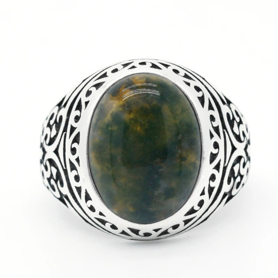 Anillo de plata 925 con piedra de ágata india Natural para hombre, anillo Punk Vintage para boda/fiesta, anillos de animales, joyería fina, regalo de moda para hombre - malaquita tienda 36