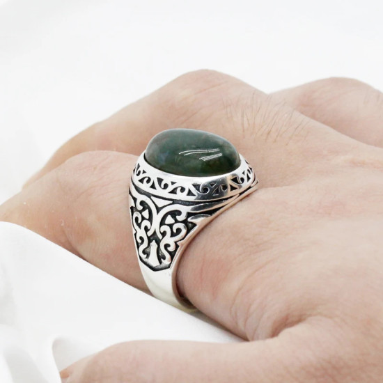 Anillo de plata 925 con piedra de ágata india Natural para hombre, anillo Punk Vintage para boda/fiesta, anillos de animales, joyería fina, regalo de moda para hombre - malaquita tienda 36