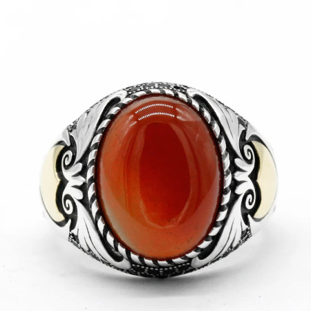 Anillo de Plata de Ley 925 con piedra de ágata Natural para hombre, estilo Punk turco, alas clásicas Retro, regalos exquisitos de joyería para hombres y mujeres