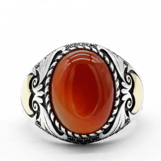 Anillo de Plata de Ley 925 con piedra de ágata Natural para hombre, estilo Punk turco, alas clásicas Retro, regalos exquisitos de joyería para hombres y mujeres - malaquita tienda 36