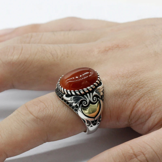 Anillo de Plata de Ley 925 con piedra de ágata Natural para hombre, estilo Punk turco, alas clásicas Retro, regalos exquisitos de joyería para hombres y mujeres - malaquita tienda 36