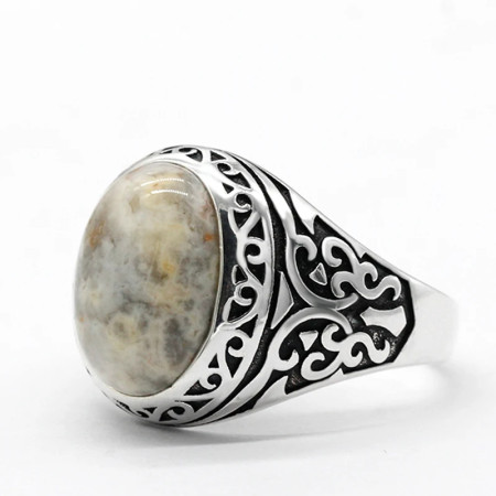 Anillo de ágata loca Natural de Plata de Ley 925 para hombres y mujeres, joyería hecha a mano de tendencia turca de estilo Punk clásico Simple