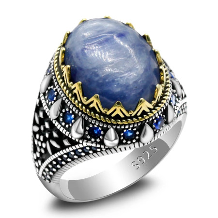 Anillo de plata S925 de cristal azul Natural hecho a mano para hombre, joyería auténtica de lujo Vintage Türkiye, regalo de aniversario para fiesta y Festival Anillo de plata S925 de cristal azul Natural hecho a mano para hombre, joyería auténtica de lujo Vintage Türkiye, regalo de aniversario para fiesta y Festival