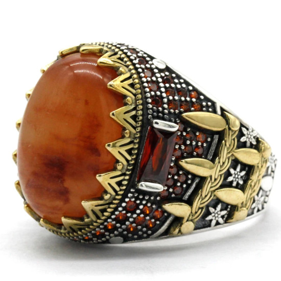 Anillo de Plata de Ley 925 con piedra de cuarzo Natural ovalada para hombre, diseño de ajuste de garra, moda Punk, regalo de joyas de fiesta Popular para hombre - malaquita tienda 36