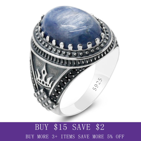 Nuevo anillo de cianita natural azul, anillo de Plata de Ley 925 para hombre, castillo Constantinople, anillo de sello Vintage Türkiye, regalo de boda luc Nuevo anillo de cianita natural azul, anillo de Plata de Ley 925 para hombre, castillo Constantinople, anillo de sello Vintage Türkiye, regalo de boda luc