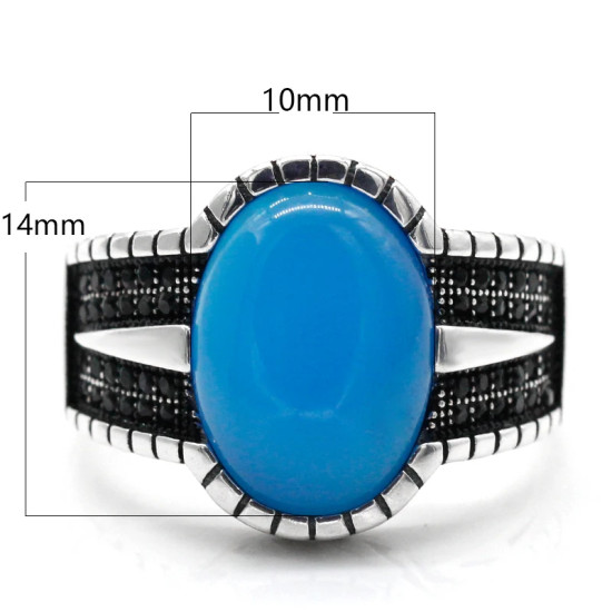 Anillo de plata de ley S925 con ágata azul Natural hecho a mano, regalo Original para Festival de hombres, regalo exquisito de estilo Punk Türkiye - malaquita tienda 36