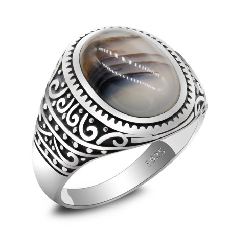 Anillo de plata 925 para hombre con piedra de ónix Natural del océano, joyería de plata, regalo del Día de San Valentín, anillos de compromiso para hombre y mujer Anillo de plata 925 para hombre con piedra de ónix Natural del océano, joyería de plata, regalo del Día de San Valentín, anillos de compromiso para hombre y mujer