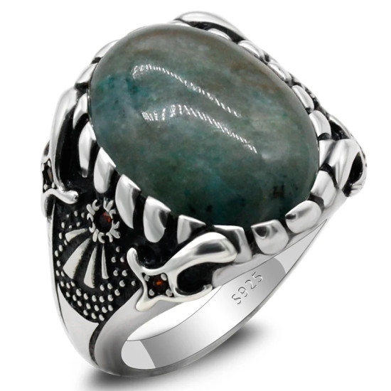 Plata de Ley 925 piedra de Fénix Natural hombres mujeres anillos de moda Punk hombres joyería anillos Tailandia plata novio regalo fiesta - malaquita tienda 36