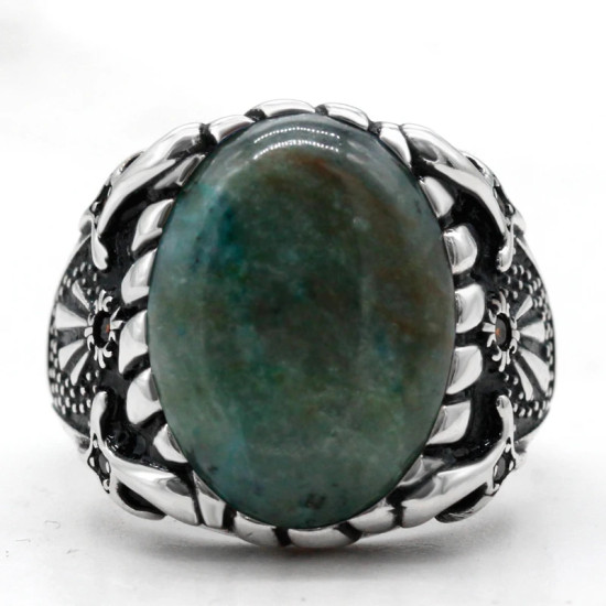 Plata de Ley 925 piedra de Fénix Natural hombres mujeres anillos de moda Punk hombres joyería anillos Tailandia plata novio regalo fiesta - malaquita tienda 36