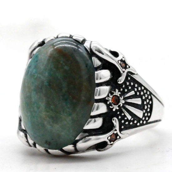 Plata de Ley 925 piedra de Fénix Natural hombres mujeres anillos de moda Punk hombres joyería anillos Tailandia plata novio regalo fiesta - malaquita tienda 36