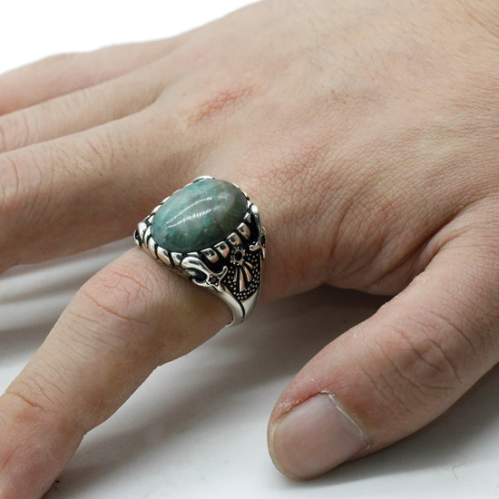 Plata de Ley 925 piedra de Fénix Natural hombres mujeres anillos de moda Punk hombres joyería anillos Tailandia plata novio regalo fiesta - malaquita tienda 36