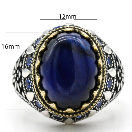Joyería turca, anillo de Plata de Ley 925 con ojo de tigre azul Natural para hombre, anillos de joyería para hombre y mujer estilo Punk de circón Vintage - malaquita tienda 36