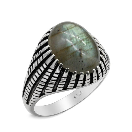 Anillo de labradorita Natural para hombres y mujeres, diseño clásico de estilo Punk, anillo turco de labradorita de Plata de Ley 925, regalo para hombres